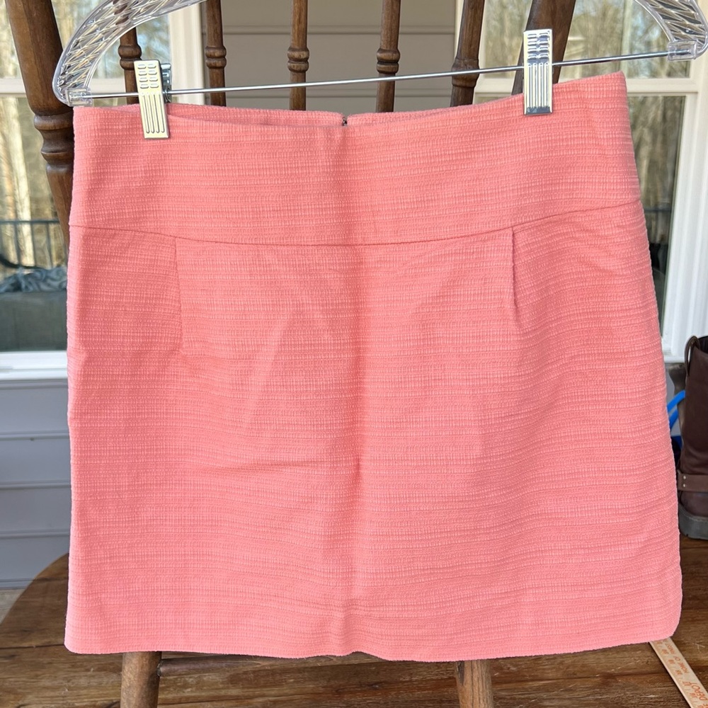 J Crew Factory Tweed Textured Darted Peachy Pink Cotton Mini Lined Skirt Size 6